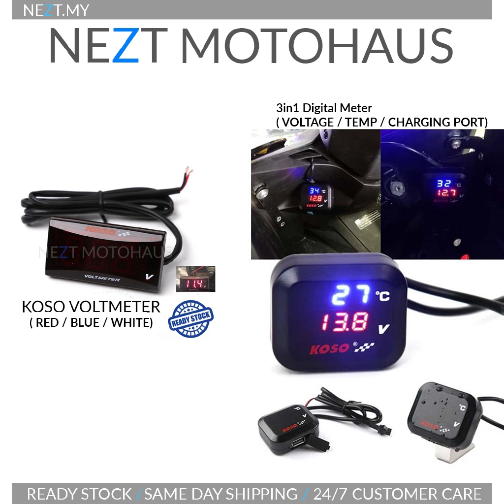 KOSO Mini Voltage Meter Voltmeter LED Digital Display / 3in1 VOLT + Temp + ชาร์จ