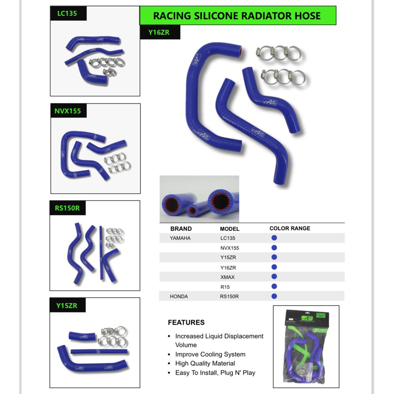 ท่อหม้อน้ํา aj racing NVX NVX155 y15 y16 Y15ZR Y16ZR Lc135 V1-V8 RS150 RSX150 ซิลิคอนท่อน้ําหล่อเย็น