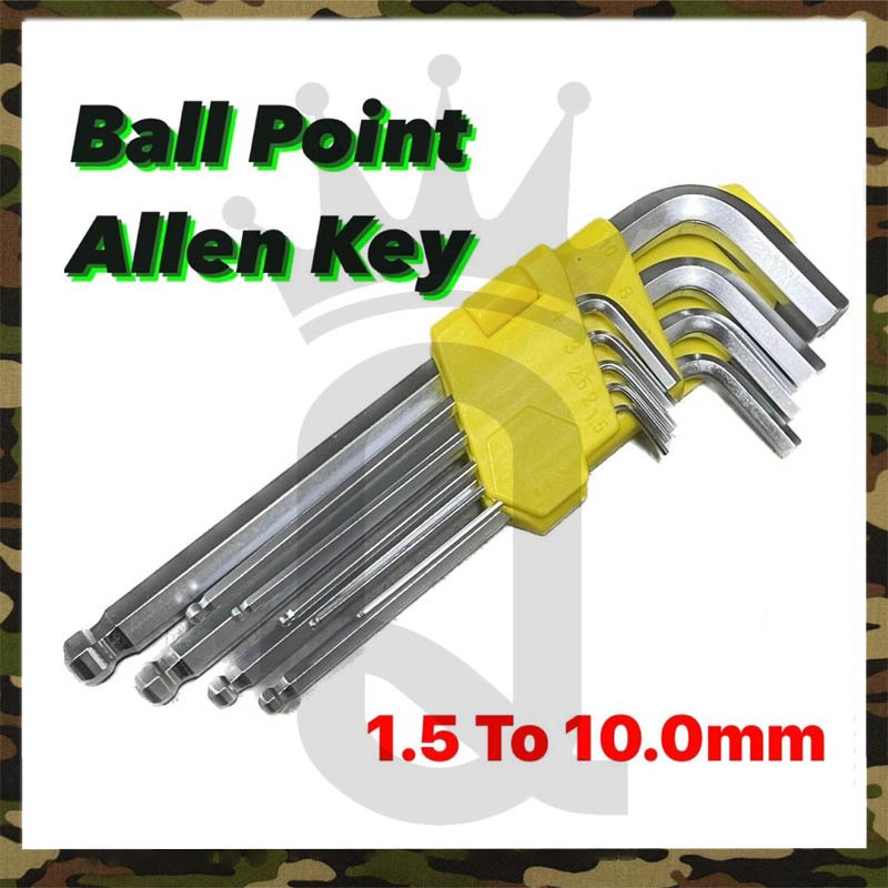 1 ชุด 9 ชิ้น ALLEN KEY HARDEN BALL POINT ชุด HEXAGON ALLENKEY ALLEN KEY HEX WRENCH DRIVER SCREWDRIVE