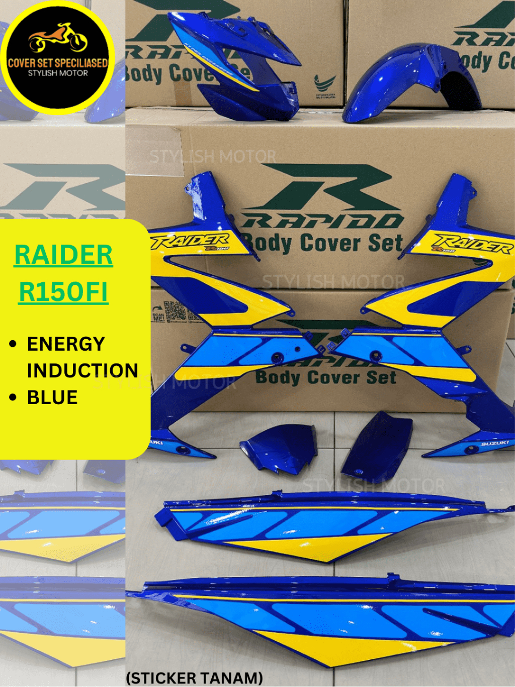 ชุดฝาครอบ RAPIDO SUZUKI Raider R150fi Energy Induction Blue Body Coverset สติ๊กเกอร์ Tanam Stripe Ta