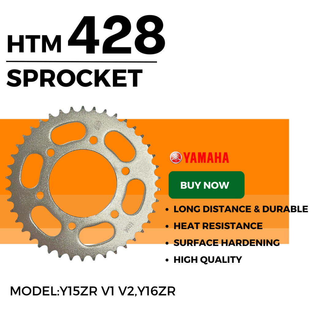 428 HTM REAR SPROCKET CHROME Y15 V1 V2 Y15ZR Y16 Y16ZR FZ150 กะโหลกเหล็ก YB3L YB5L YTZ5S