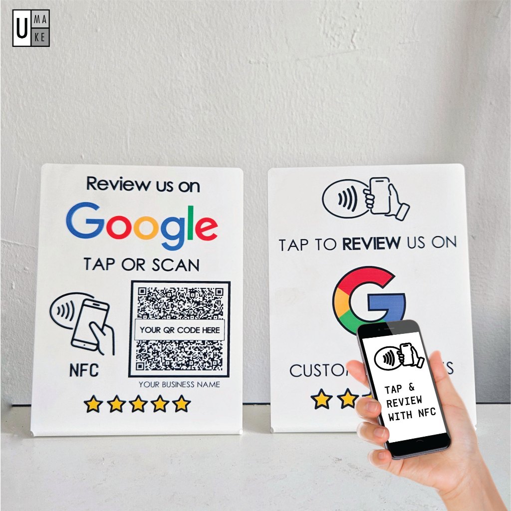 NFC แตะและรีวิว Google Business Review อะคริลิค Standee QR CODE+NFC Office Shop ร้านอาหารตกแต่ง