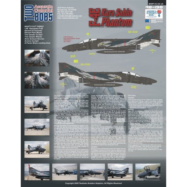 Twobobs Aviation Graphics 48-198 รูปลอก 1/48 F-4E Kara Sahin Phantom