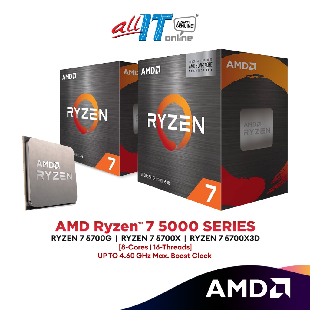 โปรเซสเซอร์ AMD Ryzen 7 5700X / 5700X3D / 5700G AM4 (8-Cores/16-Threads) AMD Ryzen 7 5000 Series