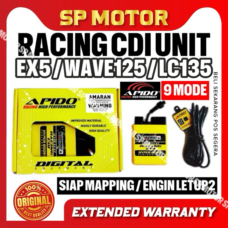 Apido Racing CDI 9 โหมด PNP LC135 V1-V7 EX5 WAVE125 W125s Hyper Boost Performance ใช้ Yamaha Honda Cut Off ไม่มีจํากัด ECU