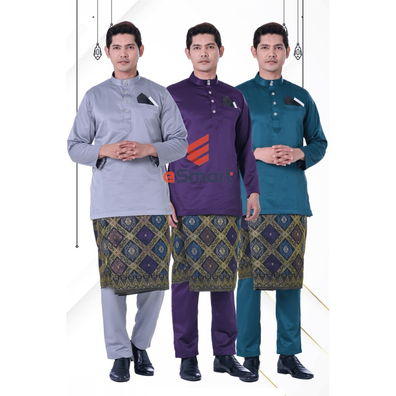 Baju Melayu Modern Premium Esmart Adult (สีเทา, ม่วง, เขียวทีล)