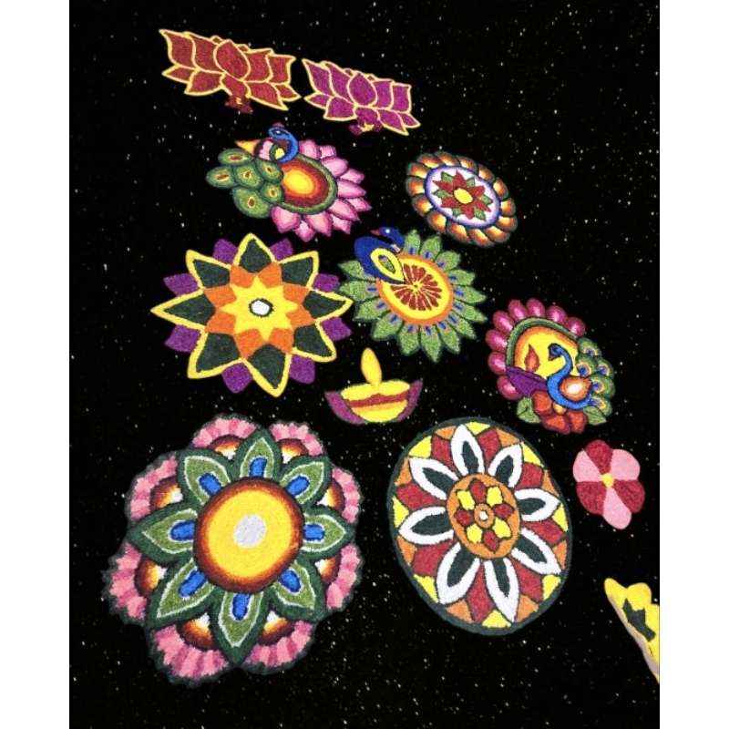 ขนสัตว์นุ่ม Chunky Wool Yarn Rangoli mat 2ft/colorful rangoli kolam mat สําหรับ deepavali ตกแต่งบ้าน