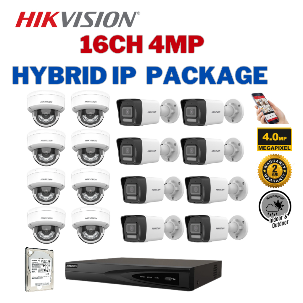 HIKVISION CCTV SET (World No. 1) เครือข่าย IP 16CH 4MP DS7616NIQ216P/DS-2CD1043G2-LIU/DS-2CD1143G2-L