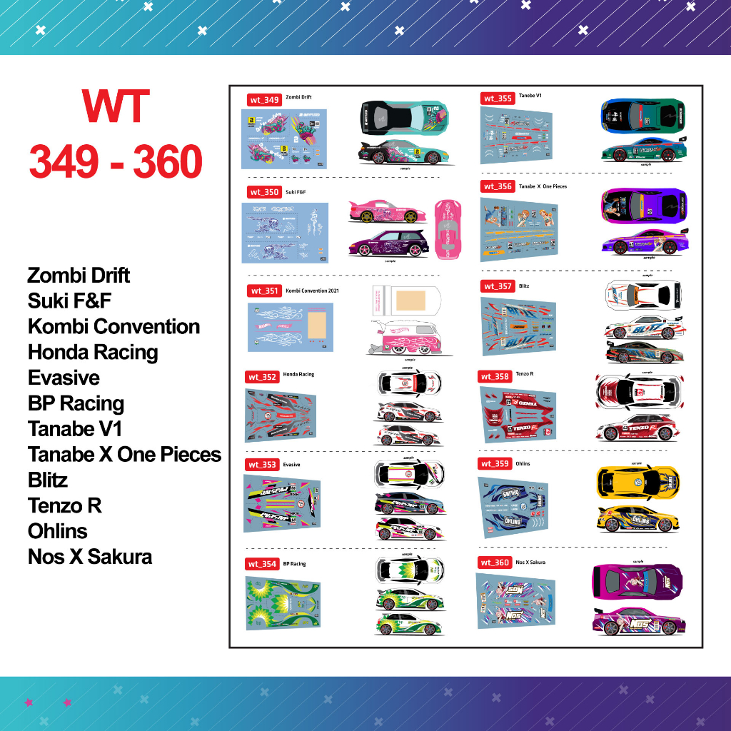 Water Slide Decal wt 349 - 360 HotWheels | UP GARAGE BURAQOIL KL DRIFT EK9 500E SUPRA 2020 ZOMBI DRI