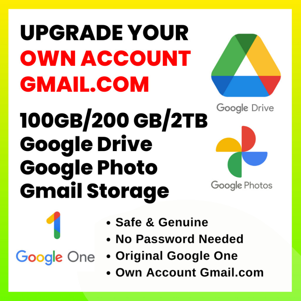 Google Drive Unlimited Storage Google One Google Photo + Google Drive + Gmail (Own Gmail)