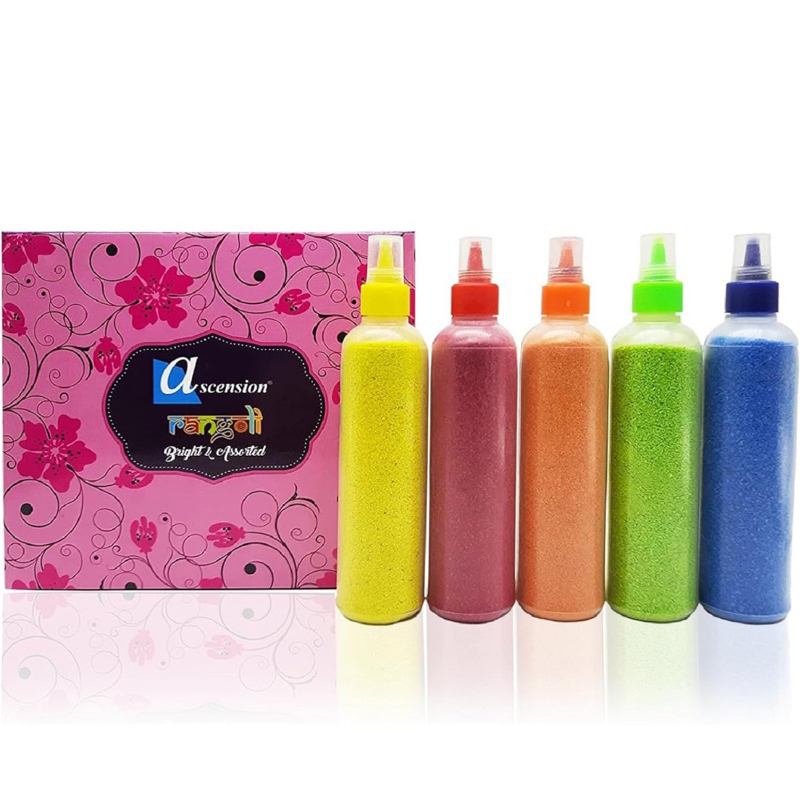 Rangoli Powder Colours Bottles 80 gm Each Design Creativity Diwali Floor Rangoli Art (ชุด o