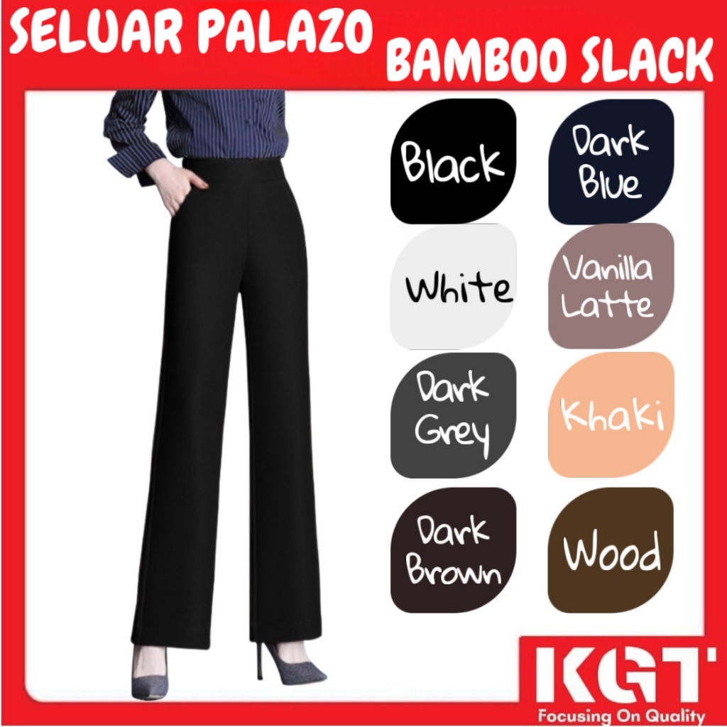 KGT Bamboo Slack Seluar Palazo Baggy Cutting Scuba Ladies Slack Pants Seluar Getah Palazo 2981