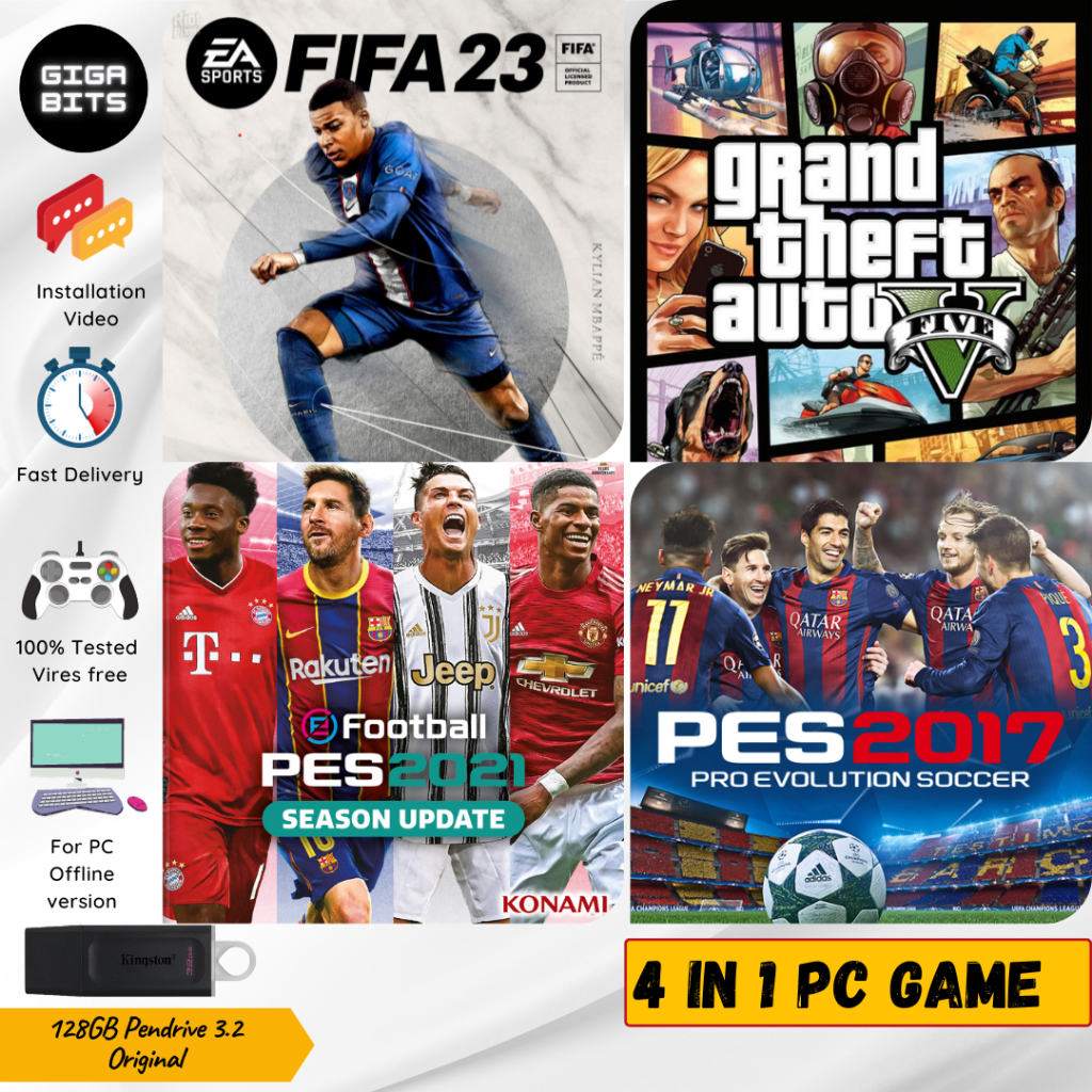 GTA 5 | ฟีฟ่า23| PES 2017 | PES 2021 PC GAME 128GB Pendrive ปลั๊กติดตั้งเล่น