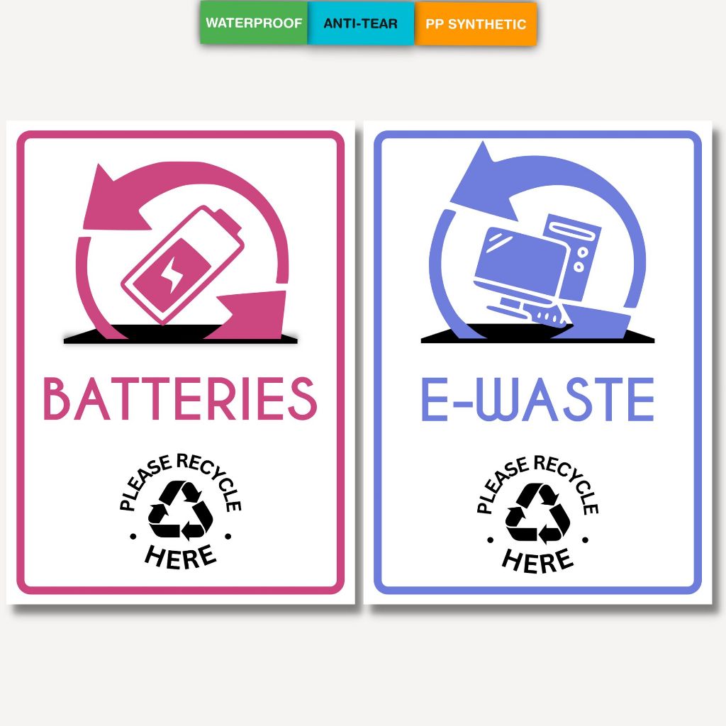 [Batteries หรือ E-Waste] Recycle Sticker Self Adhesive 208mm x 145mm RECYCLE-07 & 08