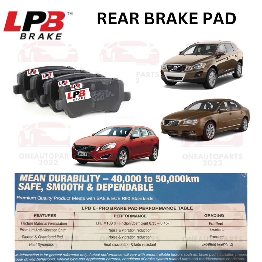 LPB E-PRO SEMI METALLIC ด้านหลังเบรค PAD VOLVO XC60 (DZ) 2.0T 2.0 T6 3.0 T6 V60 2.0 T5 S80 2.5