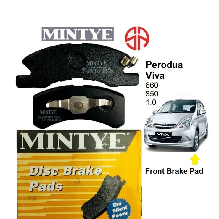 ผ้าเบรค Perodua Viva ด้านหน้า Mintye MP-3680 Viva 650 850 1.0 1000 MP3680 L250RS L251RS L252RS