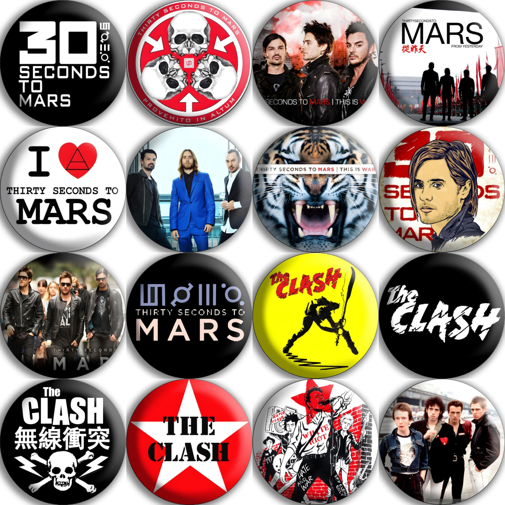 30 Seconds To Mars & The Clash Badge Button ขนาด 44 mm