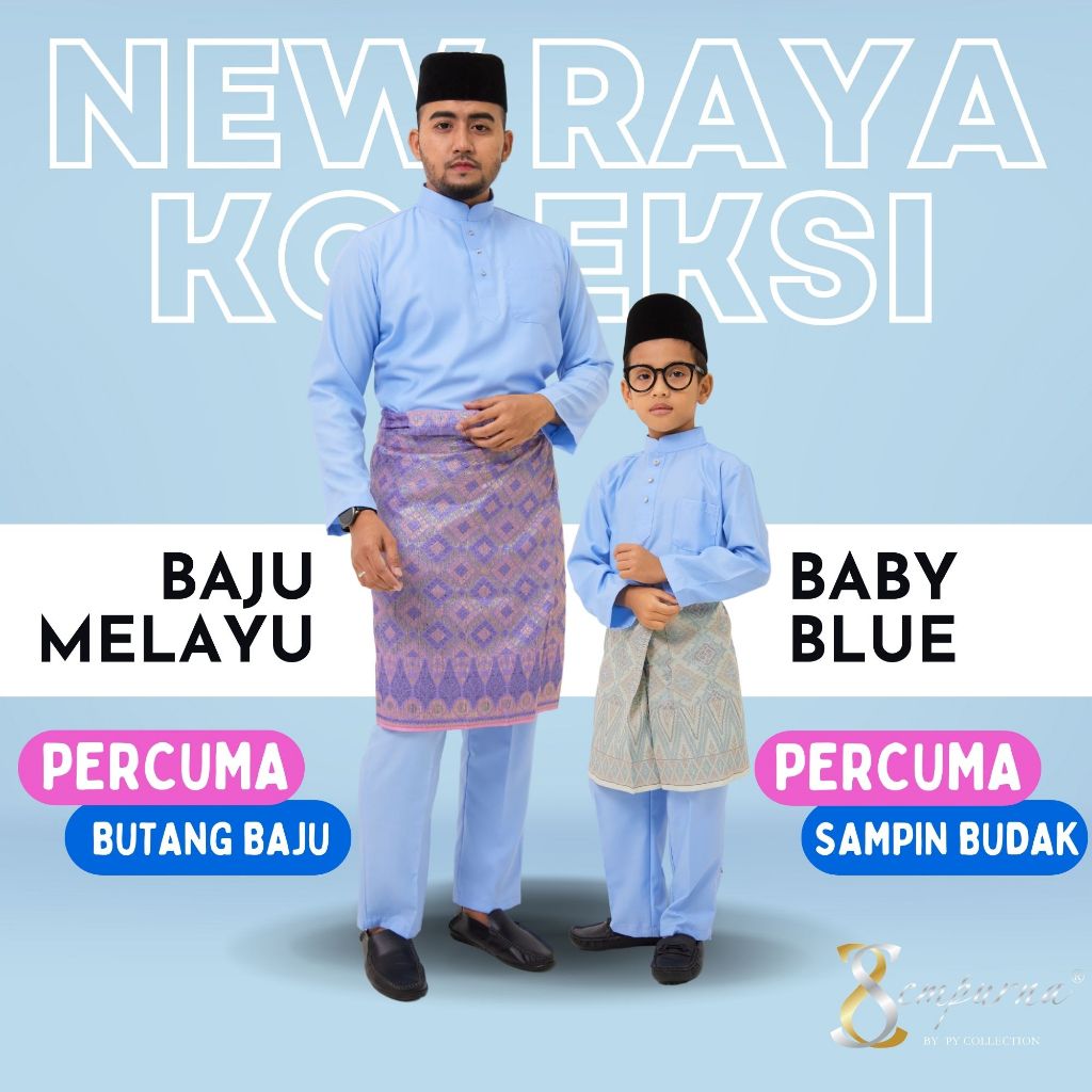 BAJU MELAYU BABY BLUE : BAJU MELAYU RAYA SEMPURNA SLIM FIT COTTON WRNA BABY BLUE C008BM / BMC