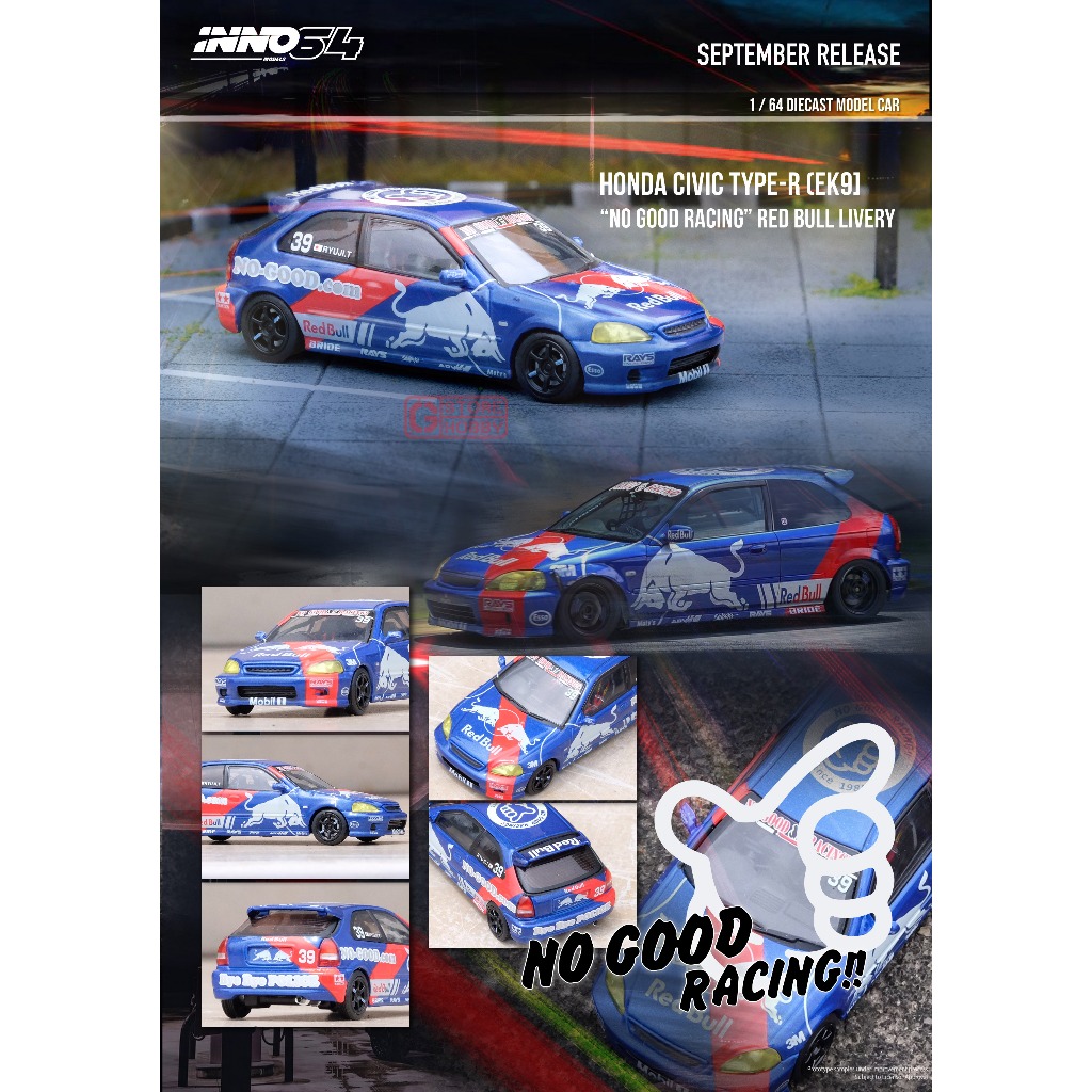 Inno Models Inno64 1/64 Honda Civic Type R EK9 NO GOOD RACING กระทิงแดง