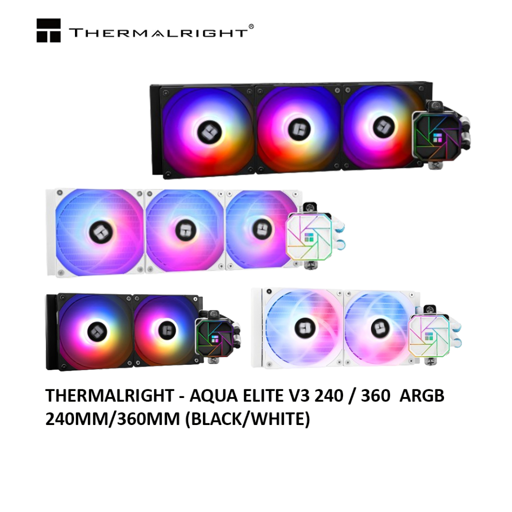 THERMALARIGHT AQUA ELITE V3 240 / 360 ARGB AIO LIQUID COOLER - สีดํา / สีขาว ( 240MM / 360MM )