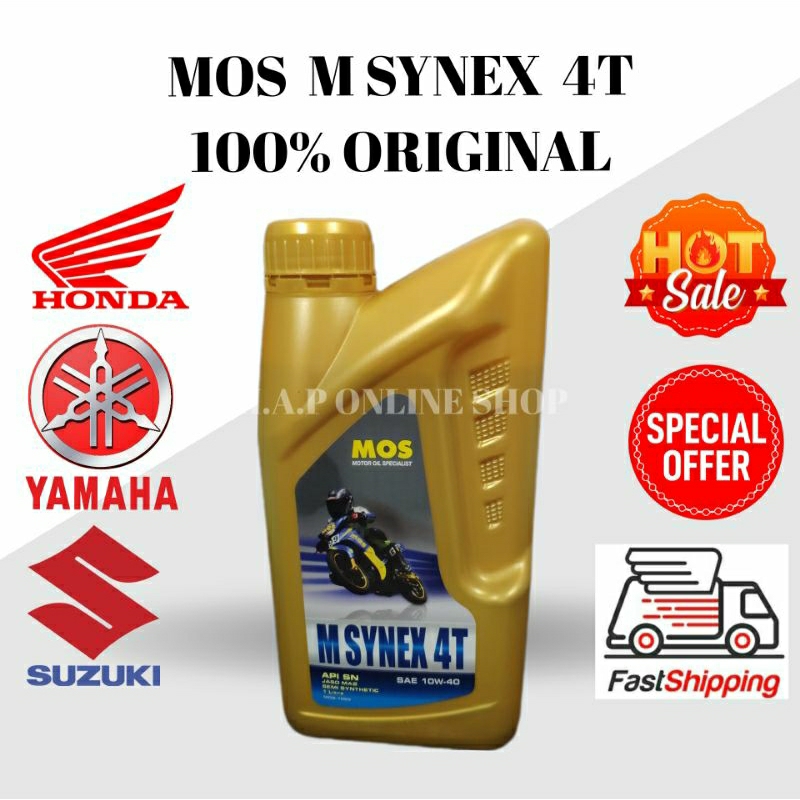 MOS M SYNEX 4T 10W-40 น้ํามันกึ่งสังเคราะห์น้ํามัน + กรองน้ํามัน Y15 Y16 LC135 FZ150 Lagenda115
