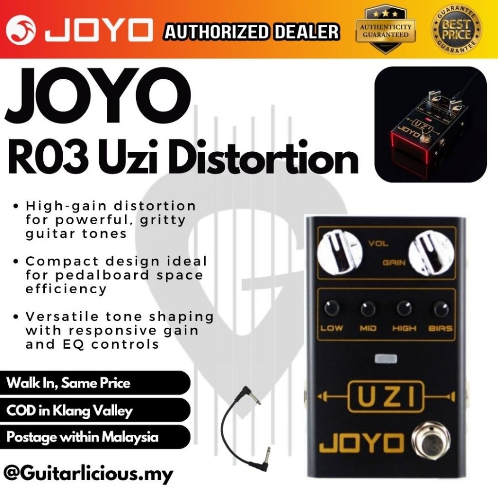 JOYO UZI Distortion (R03) เอฟเฟคกีต้าร์ แป้นเหยียบ พร้อมแพ็คเกจสายแพทช์ฟรี ( R-03 / R03 / R 03 )