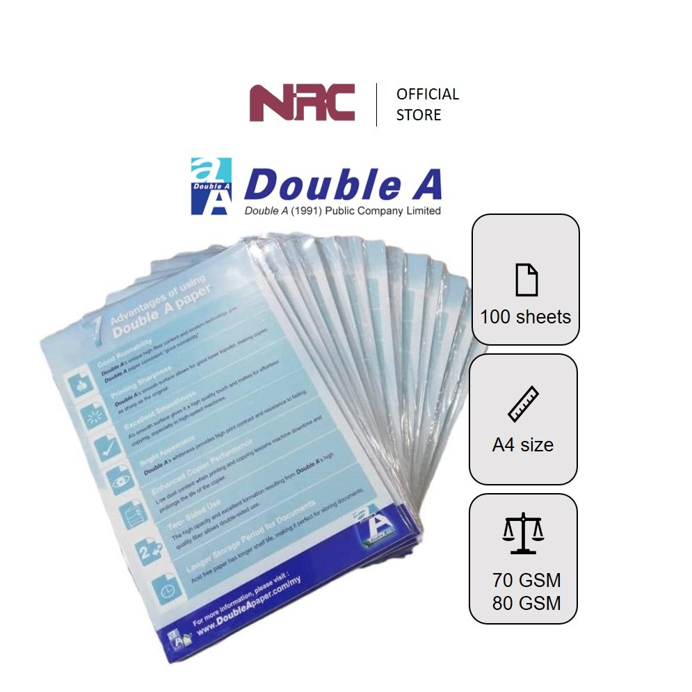 DOUBLE A Paper Trial Pack | ขนาด A4 | 100 แผ่น | 70 GSM & 80 GSM