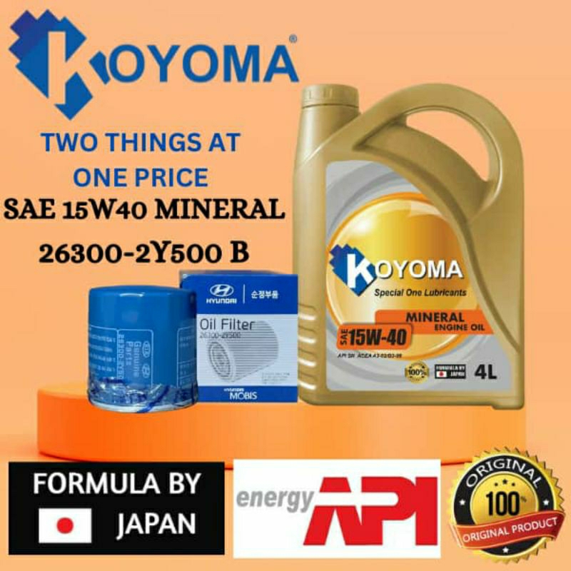 KIA / HYUNDAI OIL FILTER 26300-2Y500 BLUE + KOYOMA 15W40 MINERAL ENGINE OIL