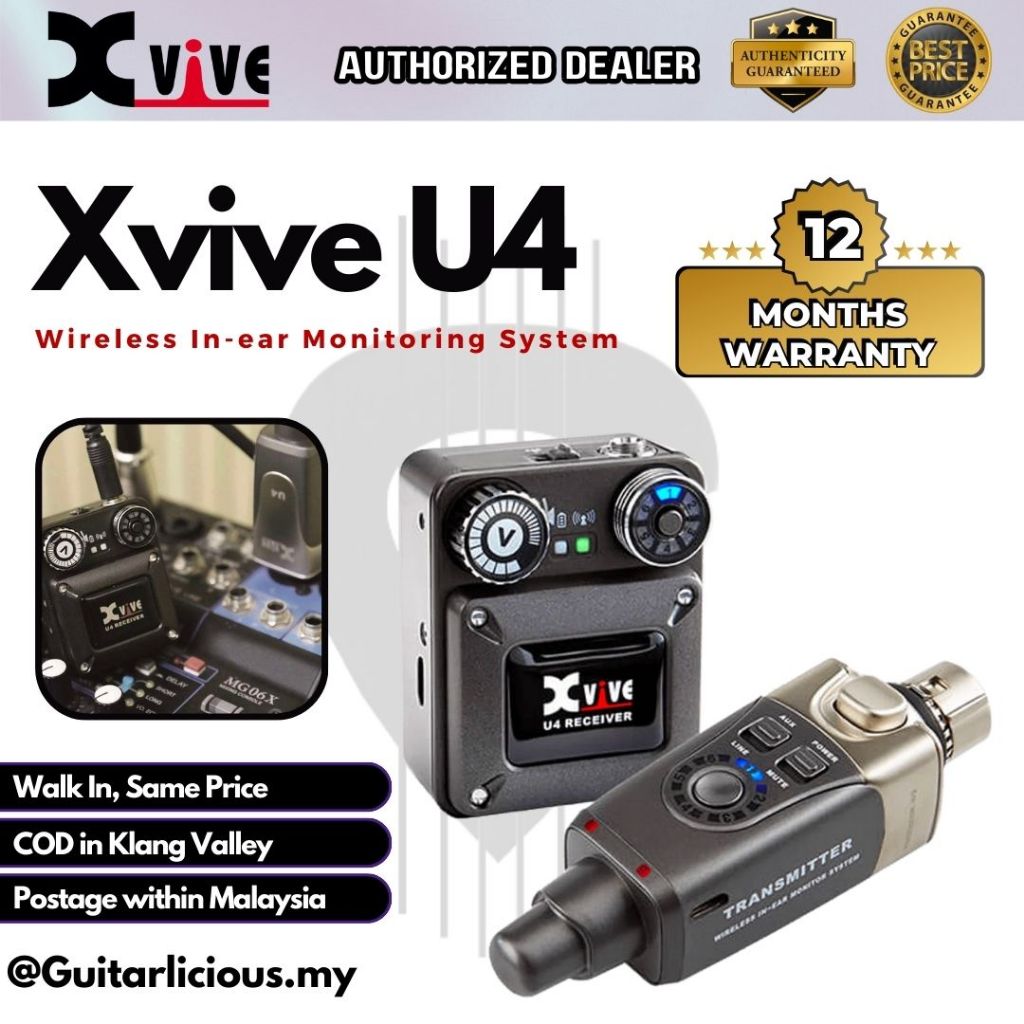 Xvive U4 Complete In Ear Monitor ระบบไร้สายพร้อมเครื่องส่งสัญญาณ, ตัวรับสัญญาณและหูฟังแบบ Beltpack (