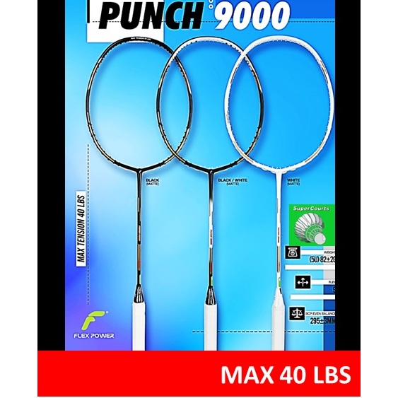 Flex TJ Power PUNCH 9000 FREE INSTALL STRING 4 ปม + ฟรี Overgrip ไม้แบดมินตัน (1 ชิ้น)