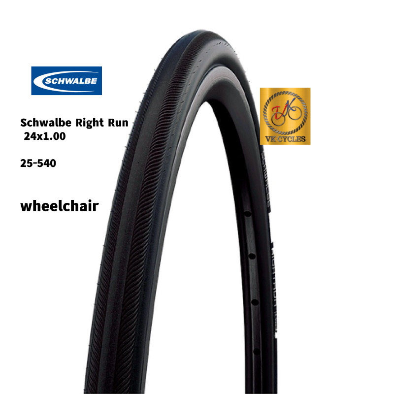 Schwalbe Right Run 24x1.00 ยาง Active line k-guard Tyre 24 Wire Tayar รถเข็นสีดําสีเทา 25-540 SV9A ห