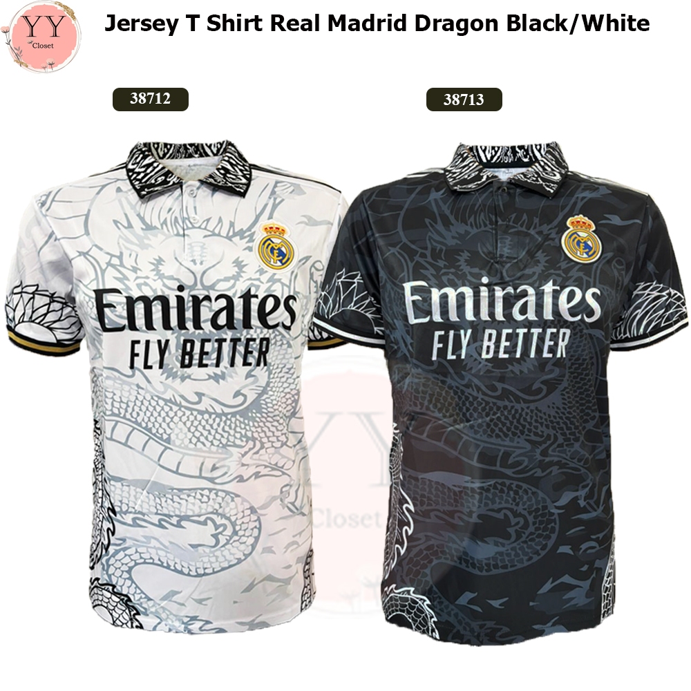 Baju Jersey Real Madrid Dragon Ltd. เอ็ด. Corak Bercollar Graphic Naga Unisex/ Size: S-XL