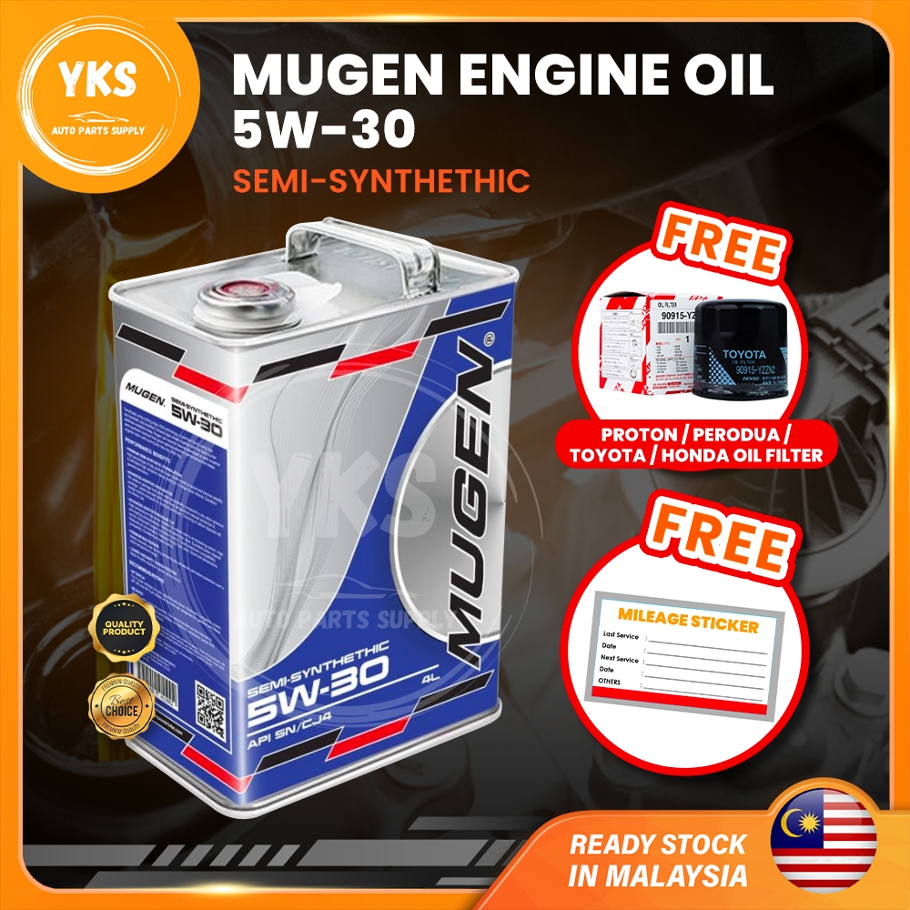 MUGEN SN/CF6 5W30 ENGINE OIL 4L SEMI SYNTHETIC [MINAK HITAM + กรองน้ํามัน (ANY CAR) +MILEAGE STICKE]