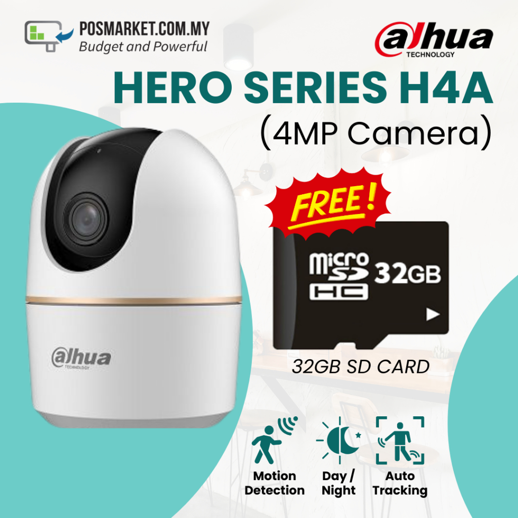 Dahua Hero Series H4A 4MP พร้อมการ์ด SD 32GB ติดตามการเคลื่อนไหวอัจฉริยะ กล้องวงจรปิดไร้สาย IP