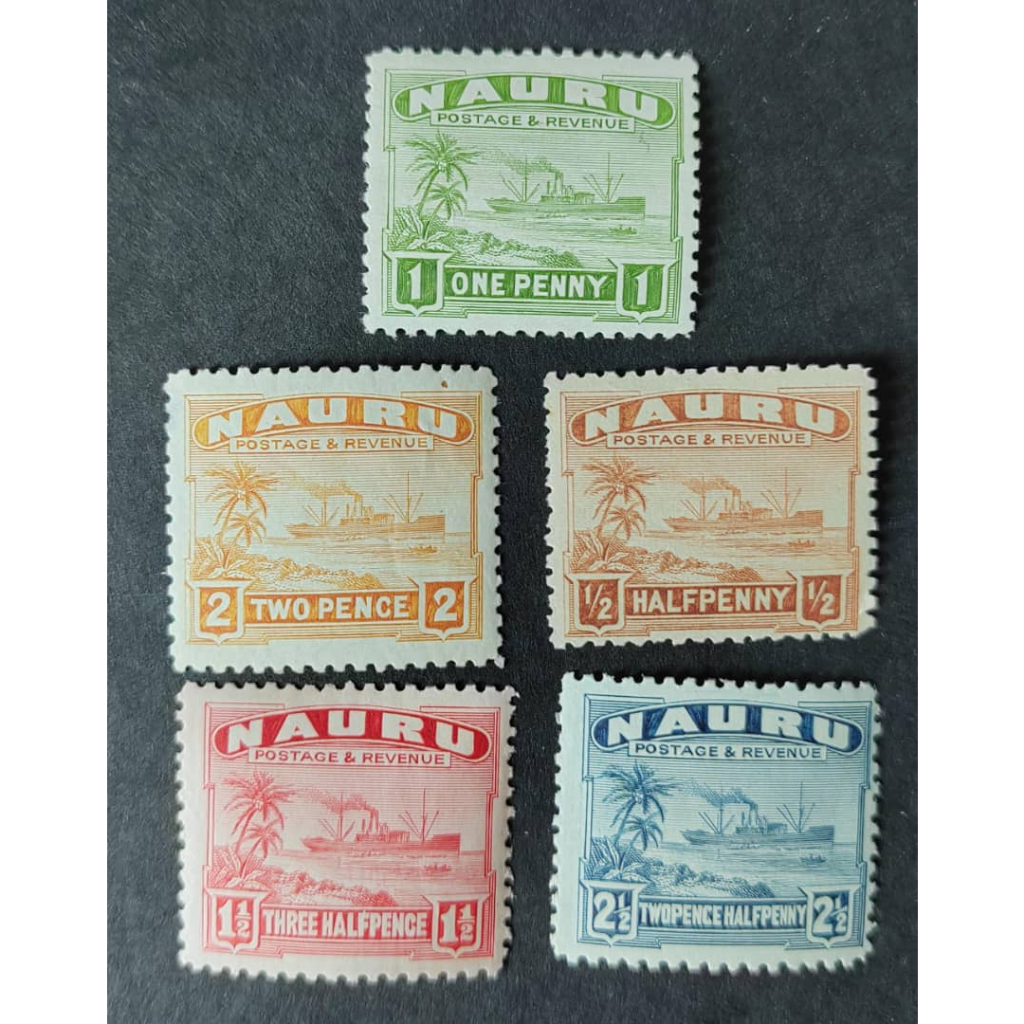 NAURU, 1937 -1947 Coastline , MINT, LOOSE STAMP, 5 STAMP เท่านั้น! FOXING & HINGED!