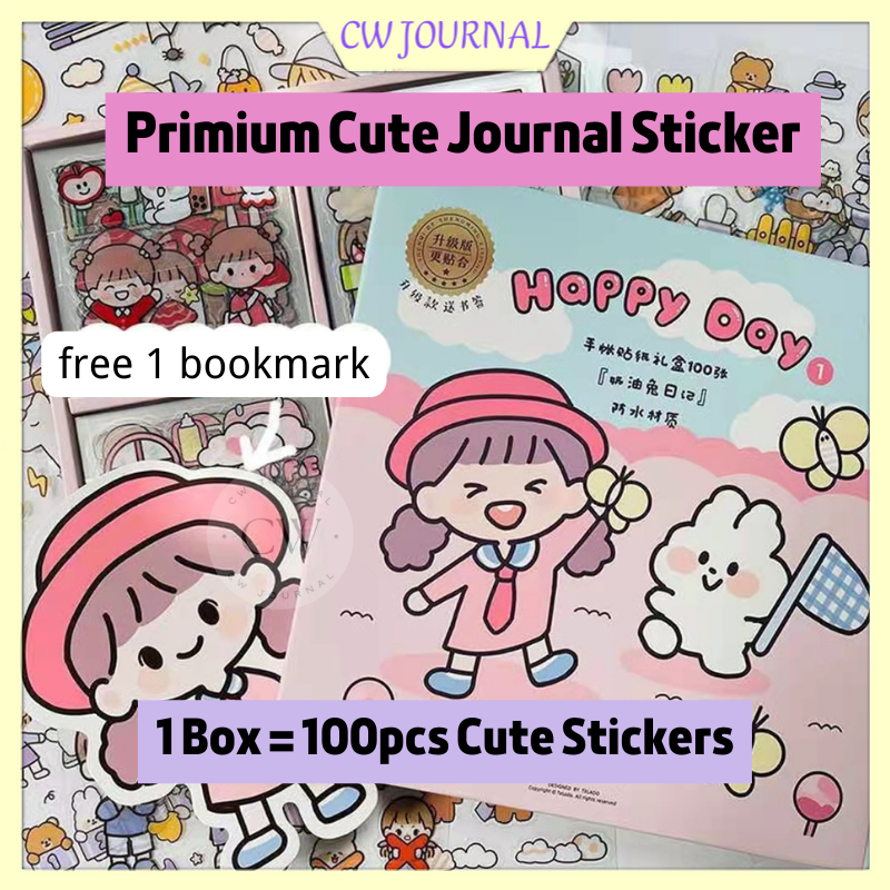 CW Journal 100 แผ่น PET น่ารักกล่องสติกเกอร์ Journal กันน้ําพรีเมี่ยมน่ารัก Journal สติกเกอร์