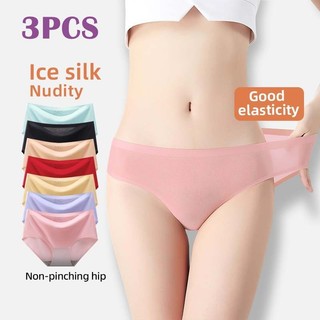 1/3 PCS Ice Silk Panties Seamless Underwear Women Lingerie Mid Waist Briefs Plain Soft Comfortable Plus Size M-XXL