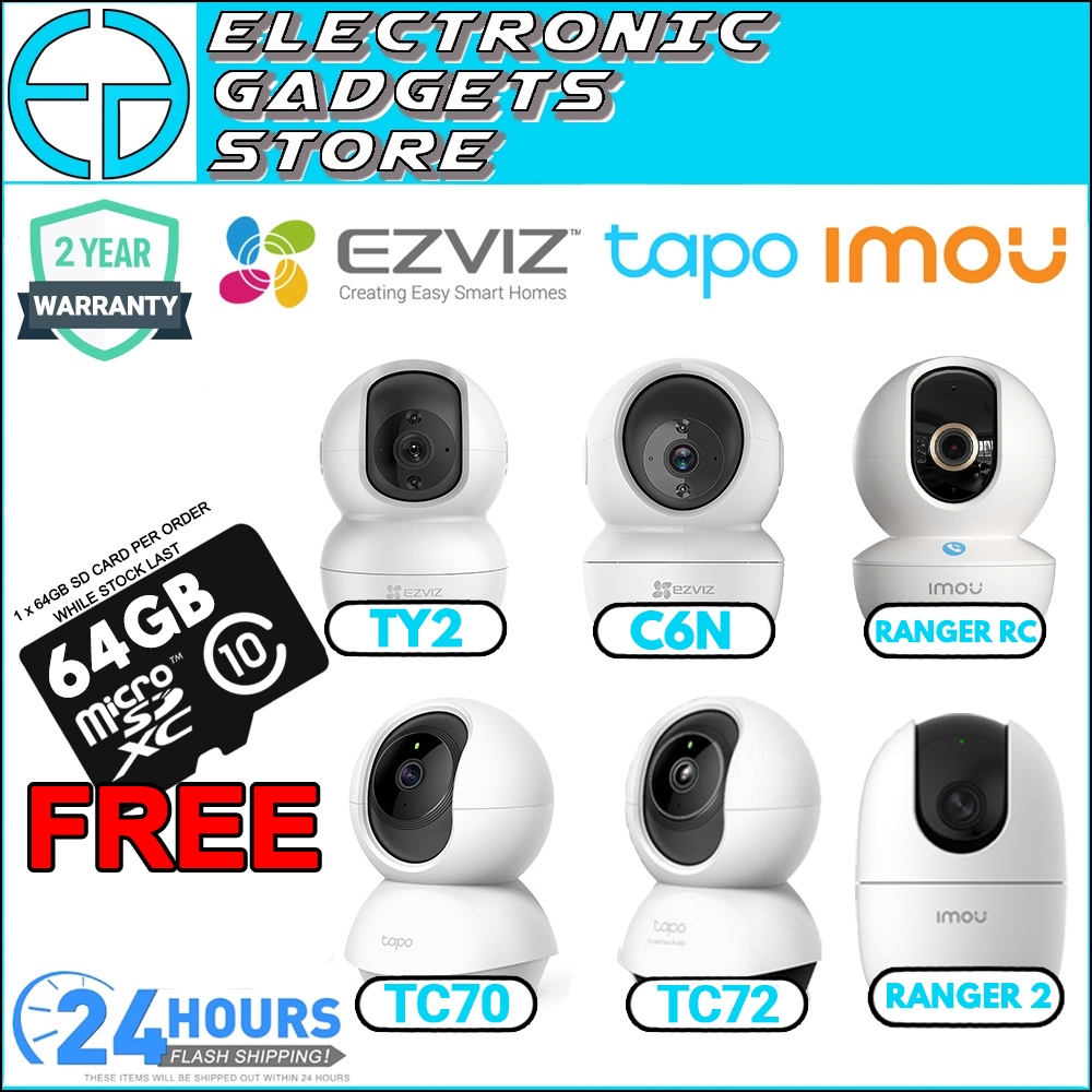 กล้องวงจรปิด FULL HD 1080P 2K Pan/Tilt IP Camera Ezviz TY1 TY2 C6N C6CN Tapo TC70 TC71 TC72 Imou Ran