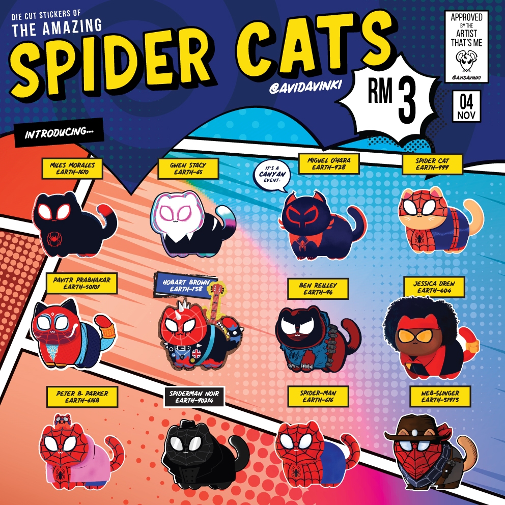Spiderverse สติ๊กเกอร์กันน้ําสติ๊กเกอร์แมวน่ารัก Miles Gwen Hombie Miguel Pav Prowler Handmade (AviD