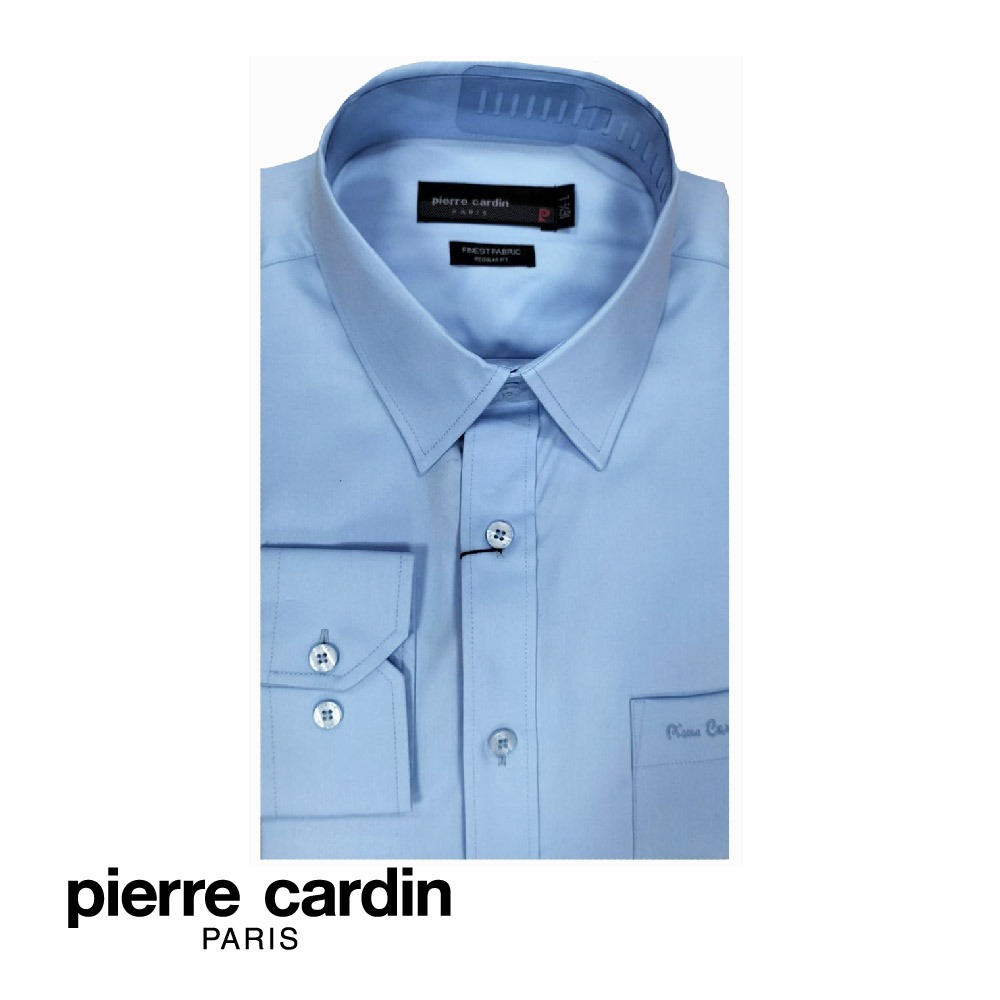Pierre CARDIN เสื้อยืด แขนยาว สไตล์ธุรกิจ พร้อมกระเป๋า (พอดีตัว) สีฟ้าอ่อน (W4102B-11493)