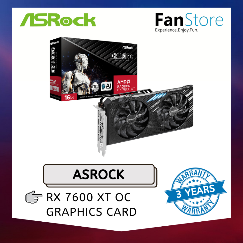 Fanstore ASROCK AMD RadeonTM RX 7600 XT การ์ดจอ 16GB OC GPU