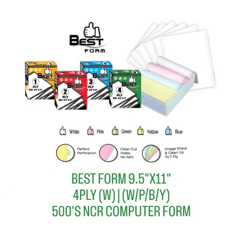 (1BOX) BEST FORM 9.5"X11" 4PLY [W] [W/P/B/Y] รูปแบบคอมพิวเตอร์ NCR 500 วินาที 电ั่วหยาง X 1BOX