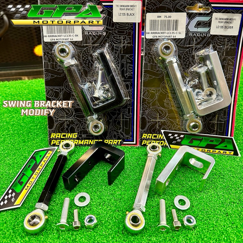 TRC RACING SWING ARM MODIFY BRACKET Y15ZR TO MOTOR LC135 BLACK SILVER BRACKET CNC