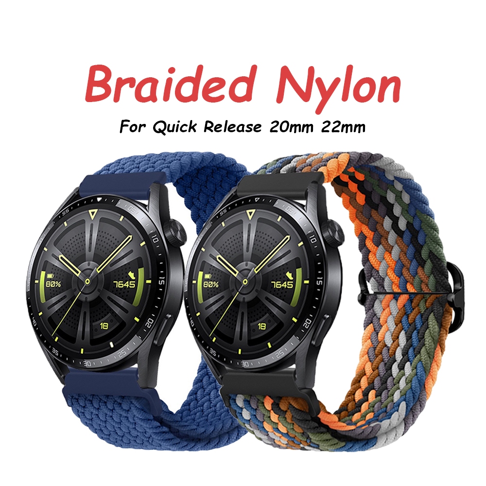 [MY]Samsung, Huawei, Garmin, Fossil, Smartwatch Braided Nylon Strap Adjustable Elastic -20mm & 22mm