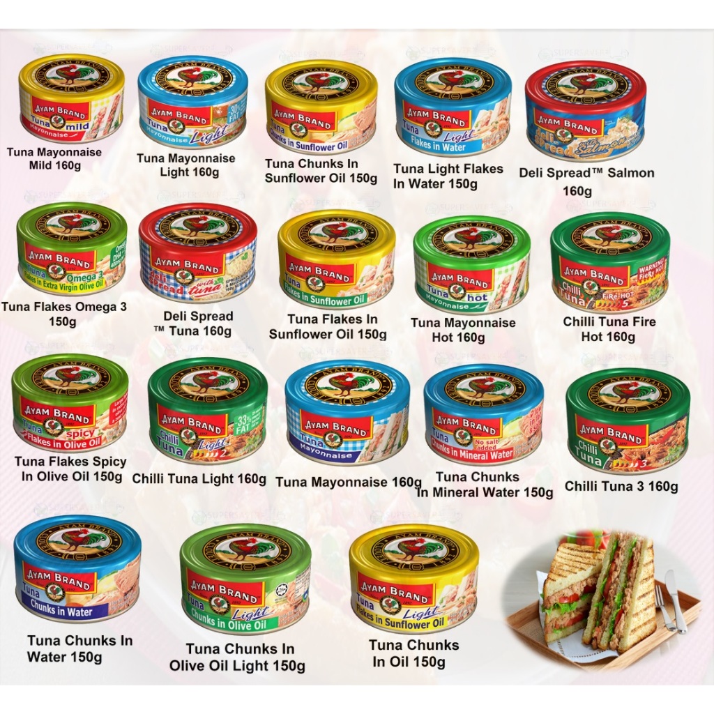 Ayam Brand Tuna Mayonite/Chilli/ Chunks/ Olive Oil/150g/160g Make a choice 21 ประเภท