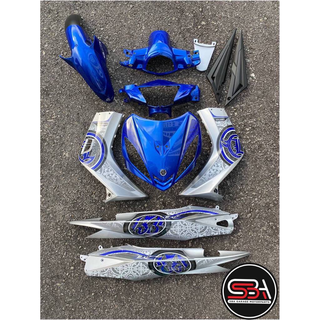 ฝาครอบ LC135 V1 YAMAHA VELOZI / DOCTOR P BLUE BIRU BATIK SILVER 028 DESIGN STRIPE SIAP TANAM CLEAR 2