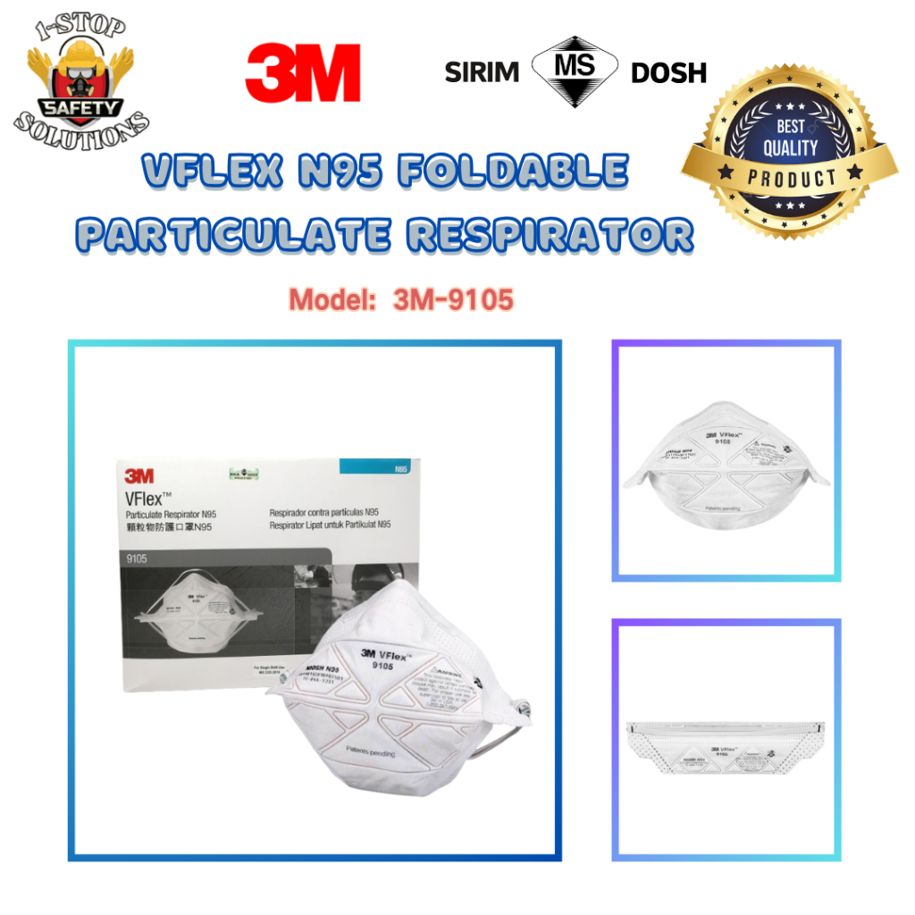3m 50 ชิ ้ น 3M VFlex N95 พับ Particulate Respirator แบนพับ Face Mask 3M-9105