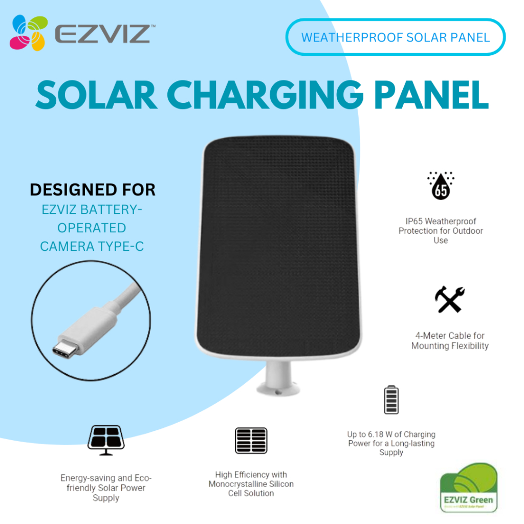HIKVISON EZVIZ (ยี่ห้อ Global Top) กล้องวงจรปิด Solar Charging Panel-E(TYPE C) เข้ากันได้กับ CB3/EB8