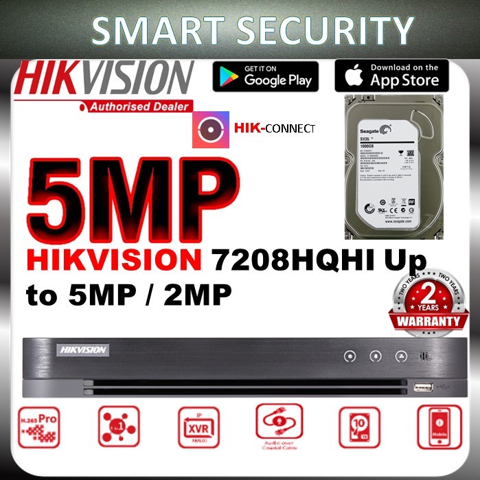 HIKVISION hik 8-CHANEL 1080P DVR 5MP/2.0MP TURBO HD กล้องวงจรปิด DS-7208HQHI-K1/E 8CH เครื่องบันทึกว
