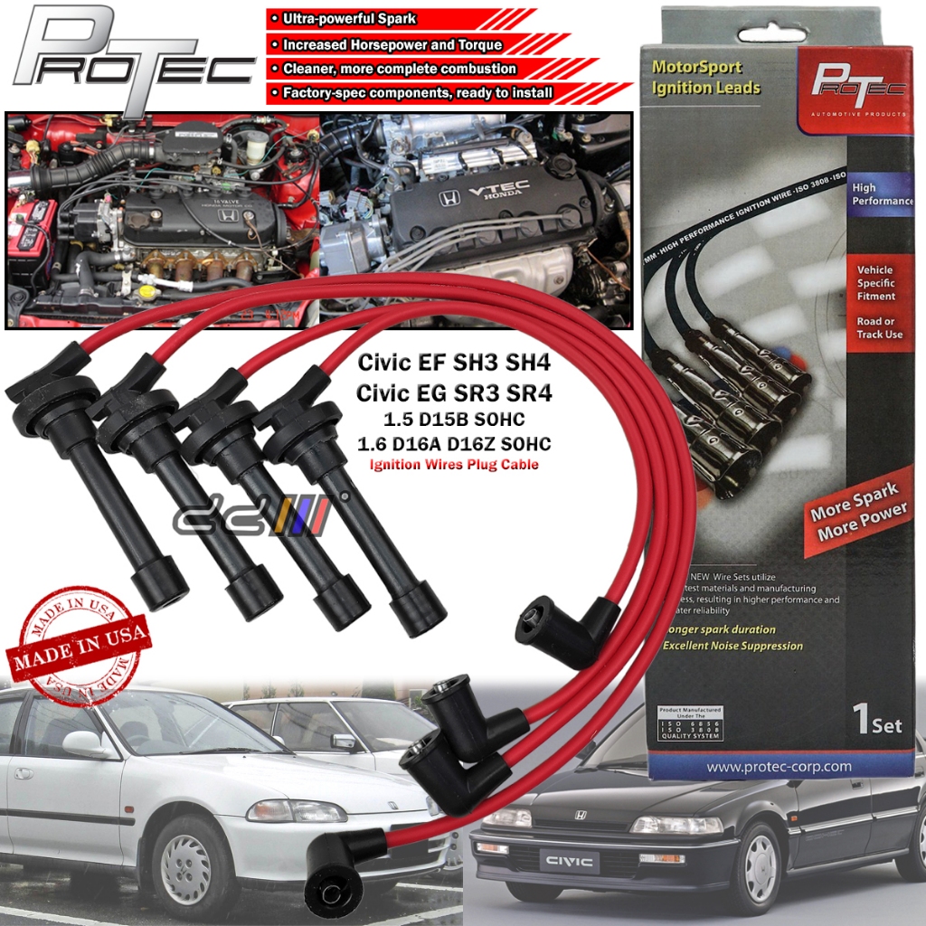 PROTEC ปลั๊กสาย Honda Civic SR4 SR3 EG 1.5 1.6 D15 D16 SOHC 7MM สายจุดระเบิดลวดประสิทธิภาพสูง